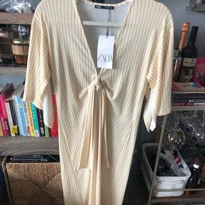 Yellow and white striped Zara midi dress